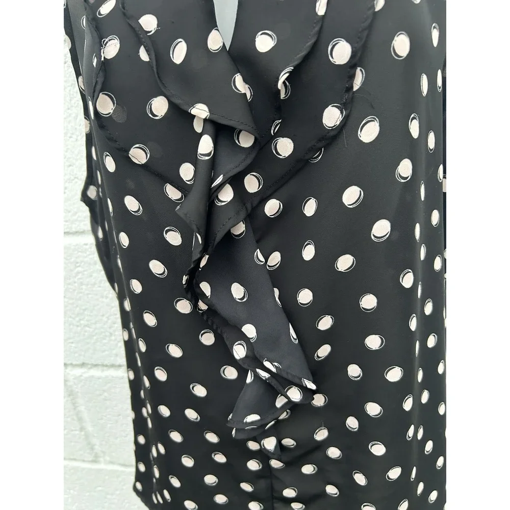 Elle Black White Polka Dot Ruffle Neck Sleeveless Blouse Top XXL Peach Lightet - Picture 2 of 7